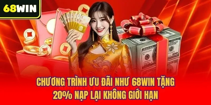 Chương trình ưu đãi như 68win tặng 20% nạp lại không giới hạn